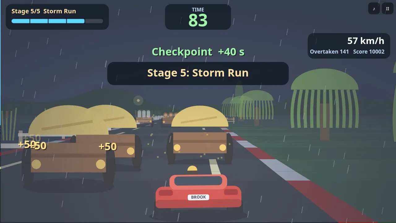 Rain or fog on the road with carts and lanterns