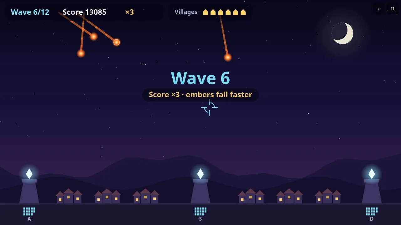 A busy wave with several bursts, ember trails and a chain counter