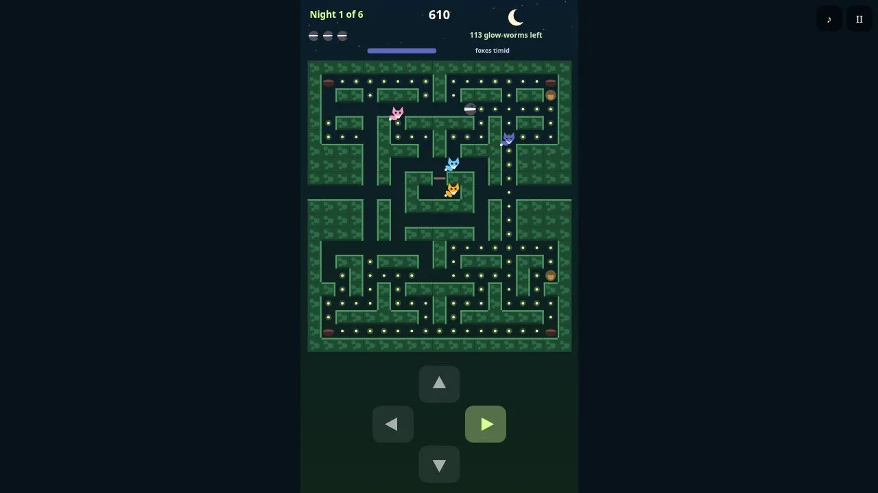 A mostly cleared maze with the on-screen pad below