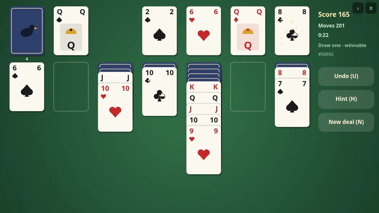 Most cards on the foundations near the end of the game