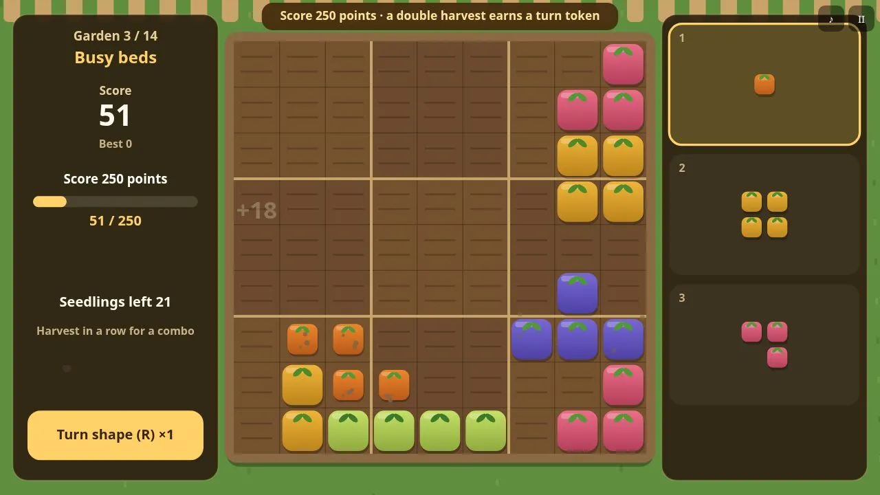 A busy garden with the goal panel and a combo