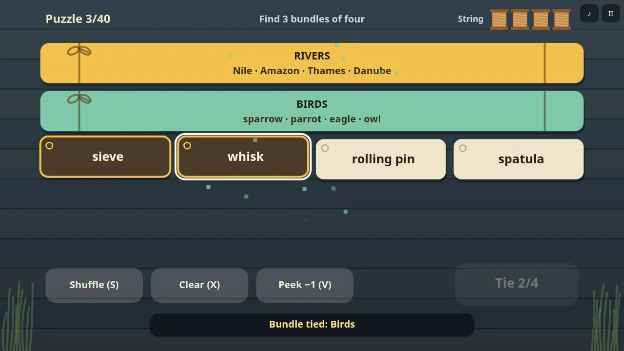 A tied bundle shown as a coloured ribbon with its theme name