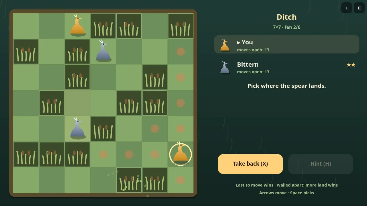 A late game with the board split into regions