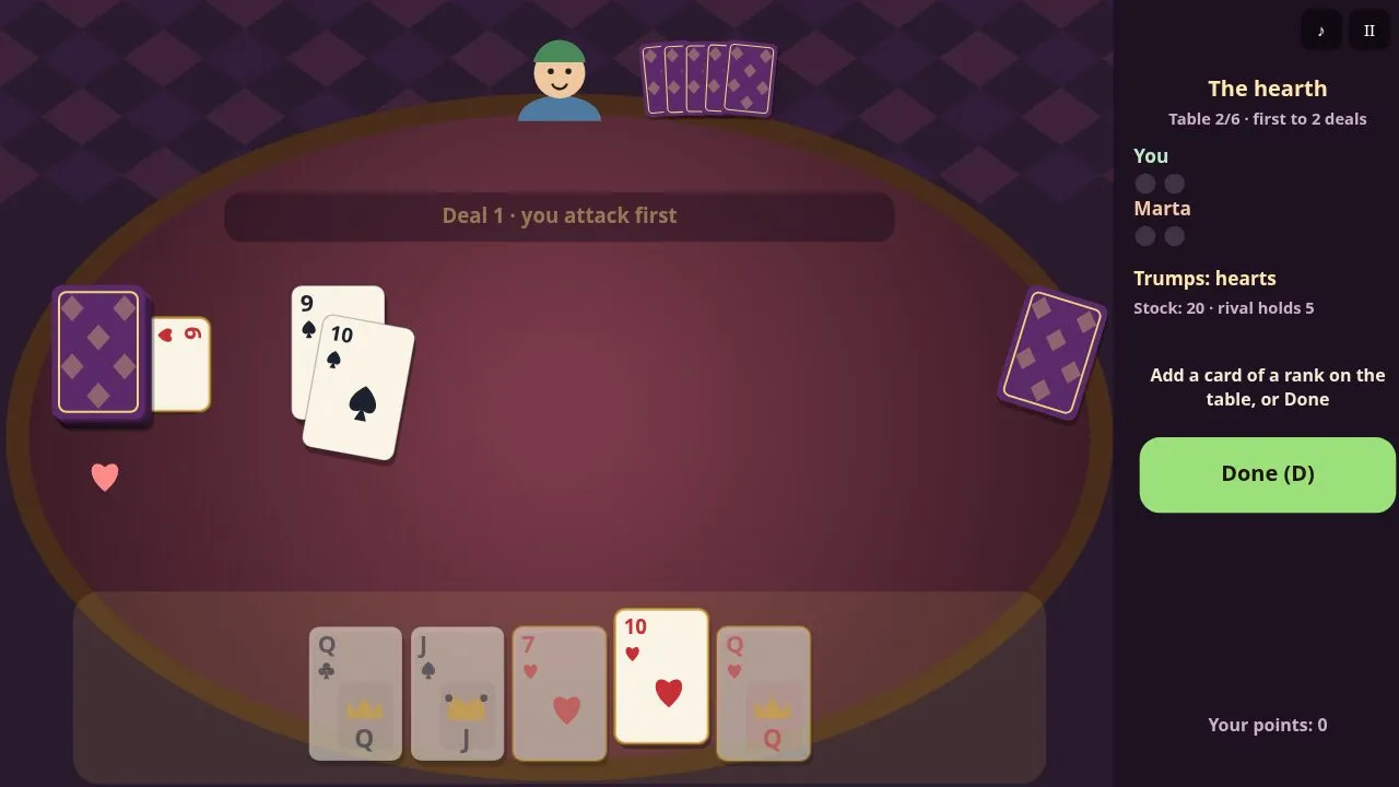 Several pairs on the table as the attacker adds cards of the same ranks