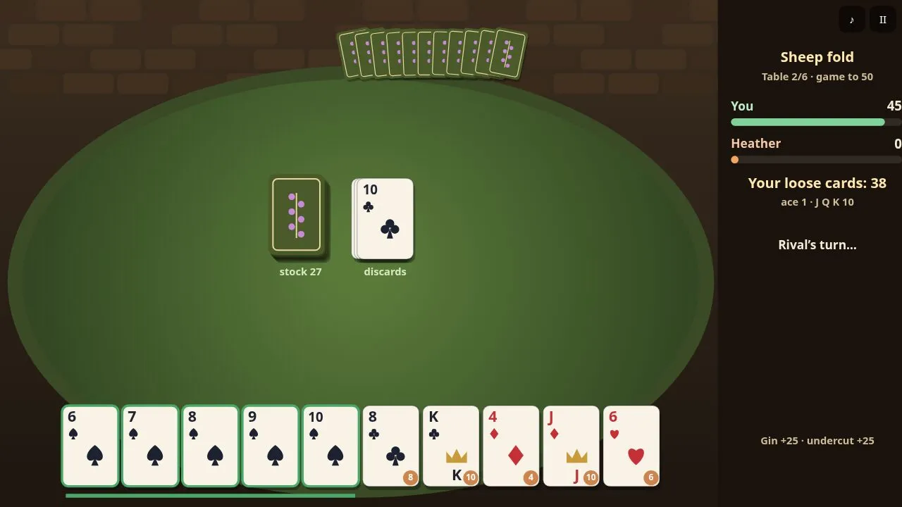 The loose-card count dropping under ten with the Knock button lit