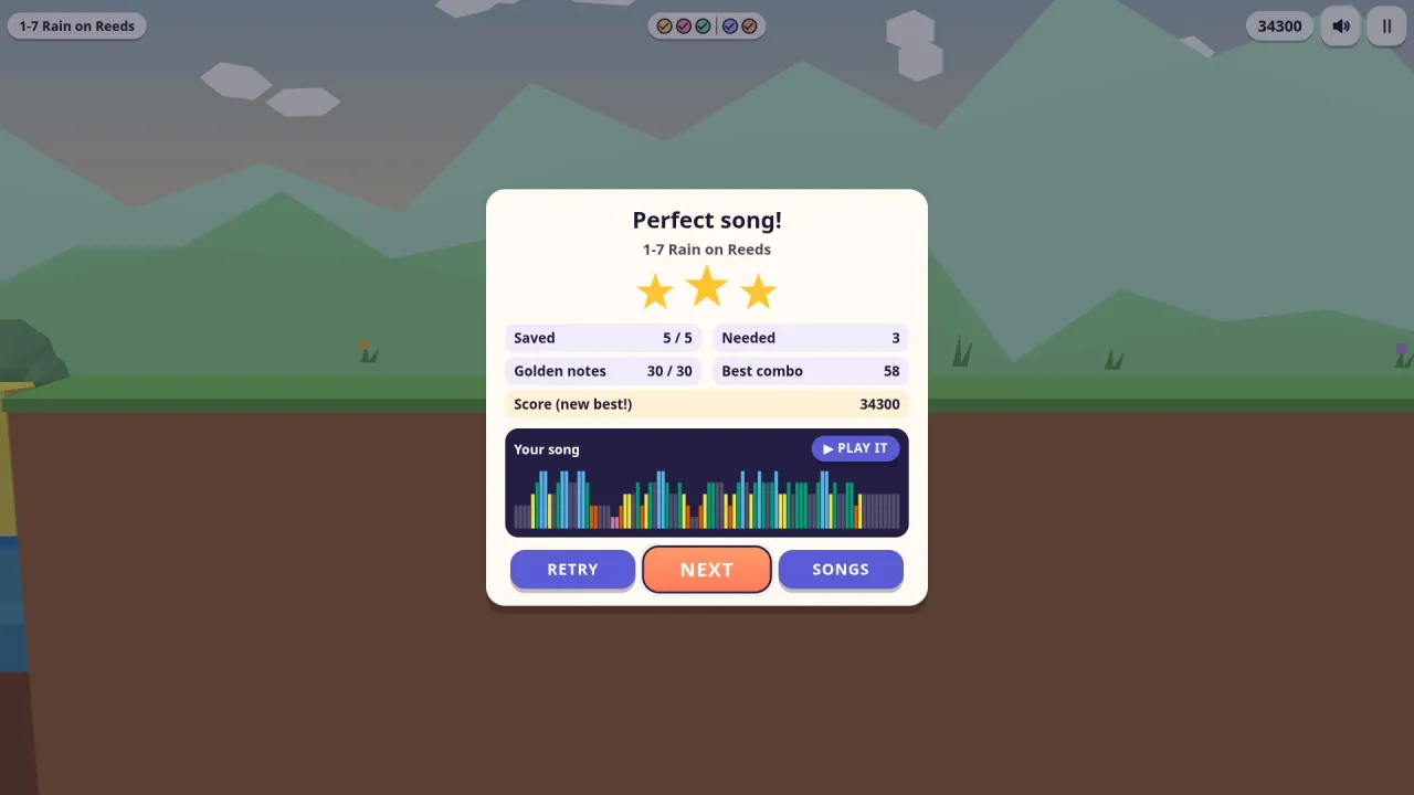 The Songbridge results screen that draws the path the player built as a melody