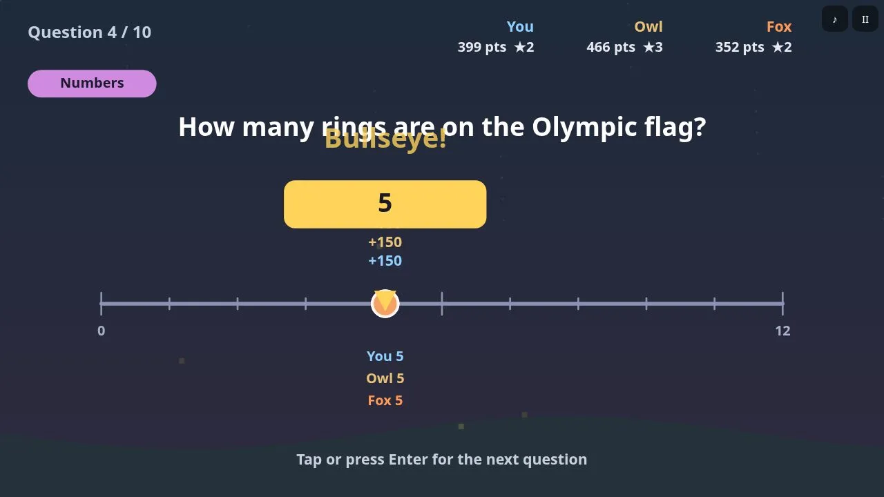 The answer revealed with three guesses and their points