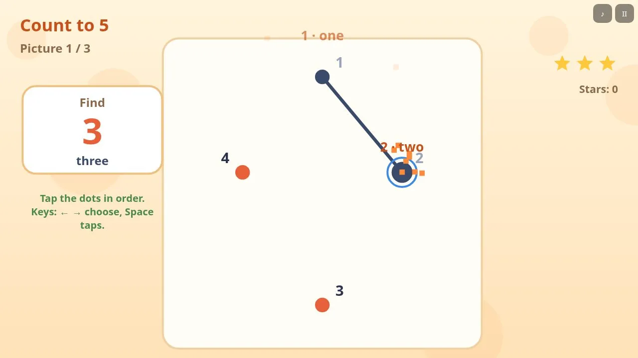 A page of numbered dots with the first lines drawn