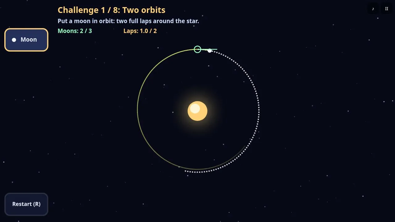A moon on its second lap with a trail