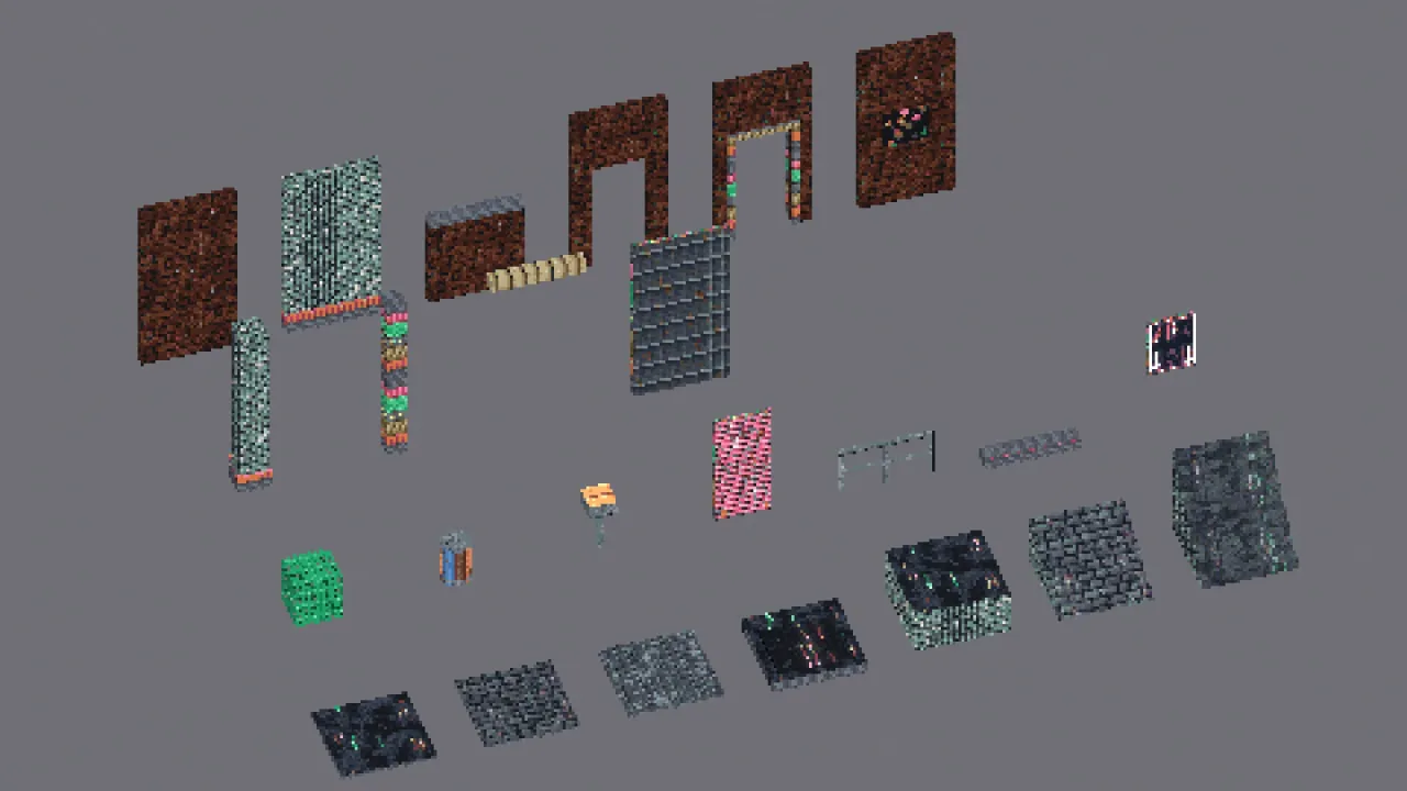 All 25 pieces of the kit side by side: floors, pool, platform, ramp and stairs in front, props and edge pieces in the middle, walls at the back