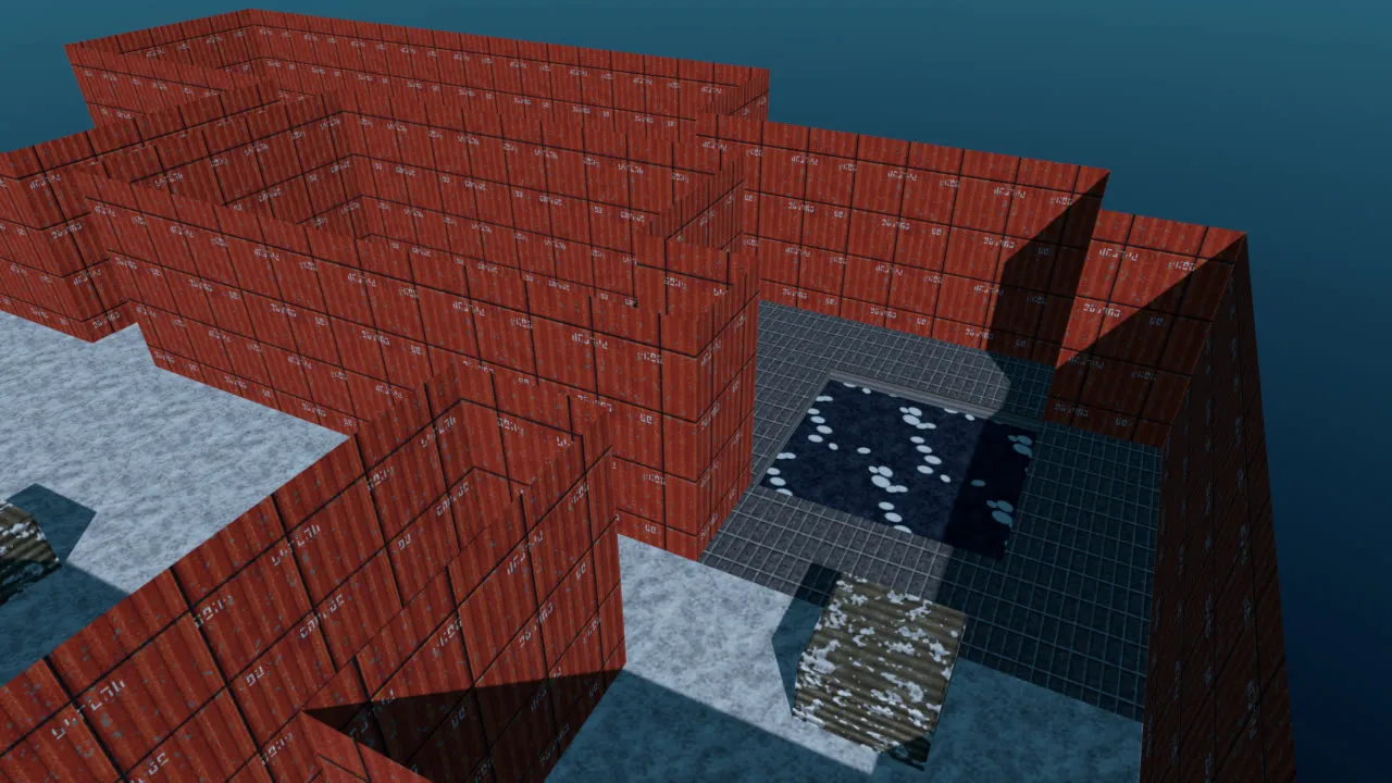 Pools and props in a level built with the Rimewatch Station textures