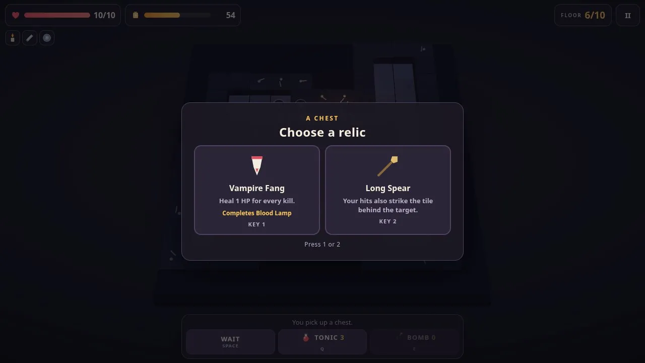 The Lampdeep relic choice: Vampire Fang or Long Spear from a chest