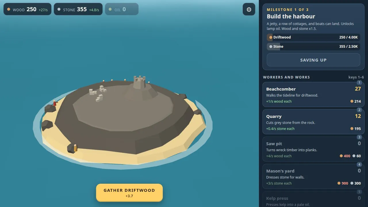 Lampholm в началото: гол скалист остров с основата на кула и първия етап, Build the harbour