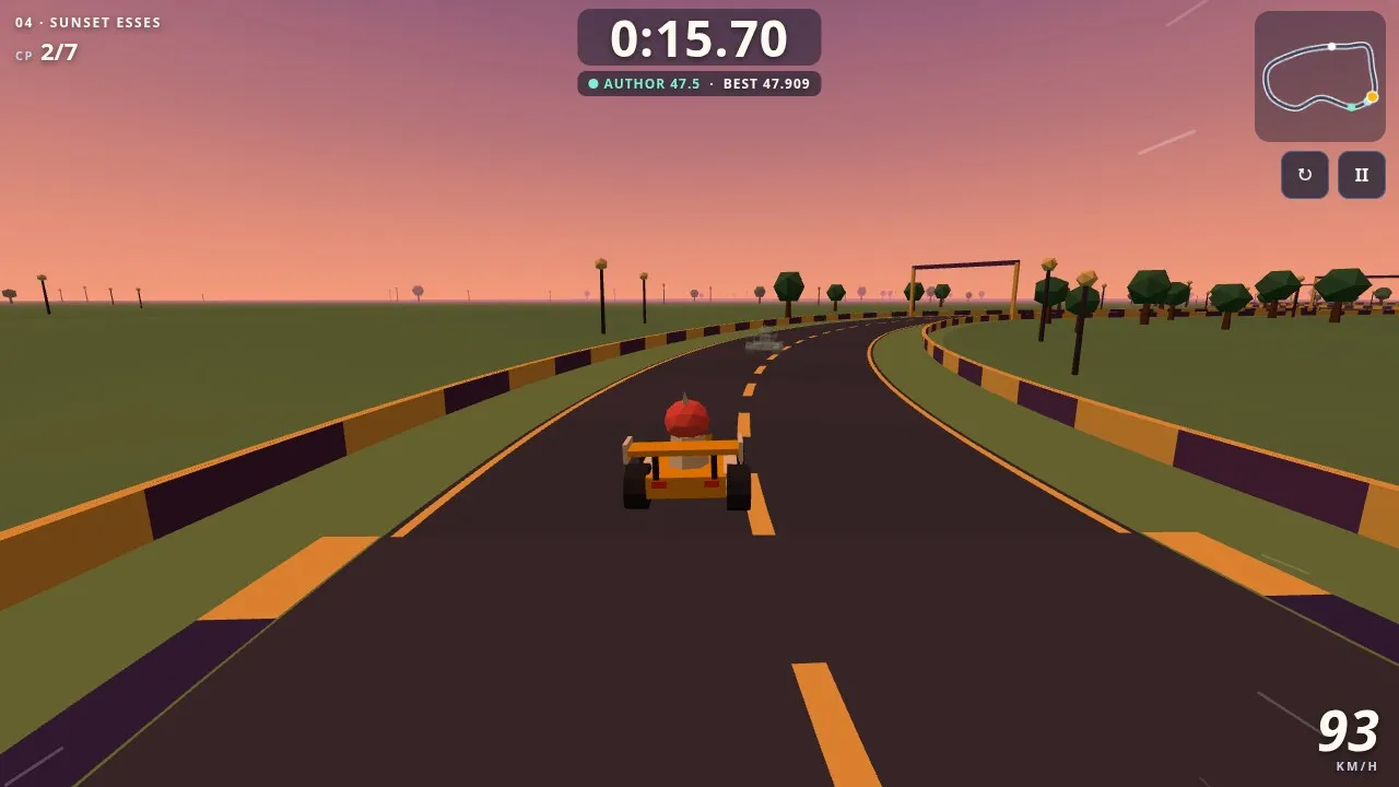 A Skidlark track at sunset with the lap time and the author medal target