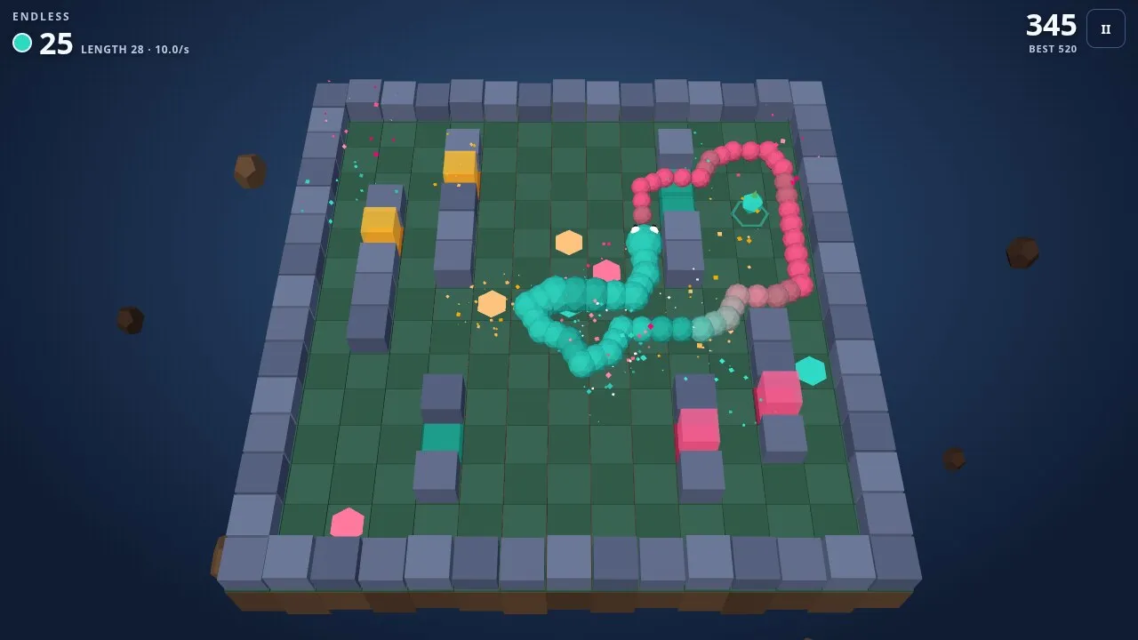 The Tintail endless mode with a long teal snake