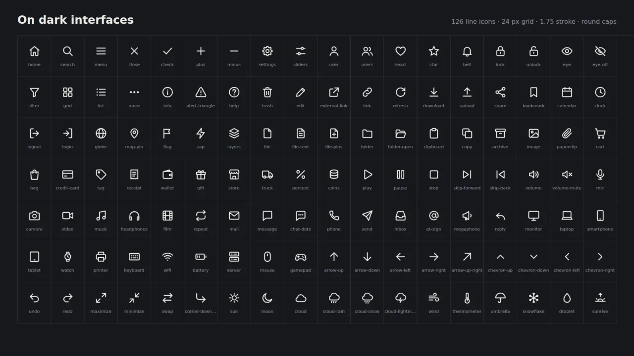 All icons in light grey on a dark background