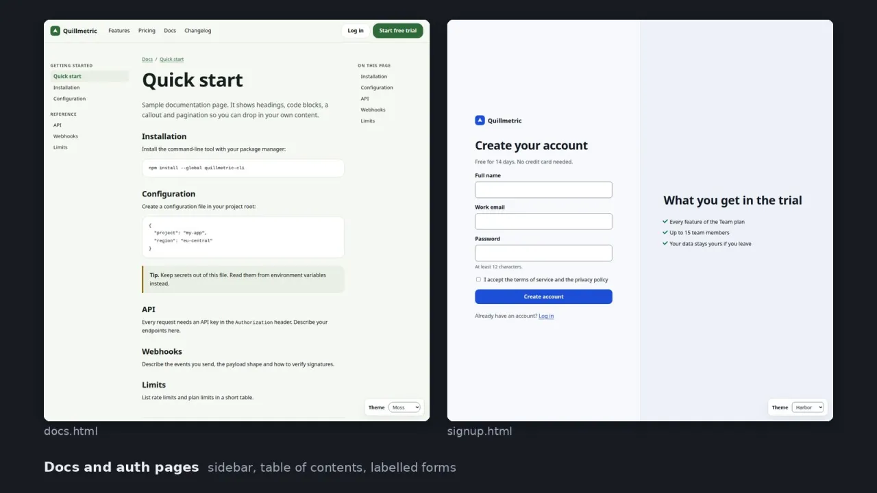 Documentation page with sidebar and table of contents next to the sign-up page