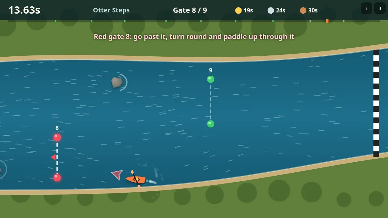 A later course with a red upstream gate and more rocks