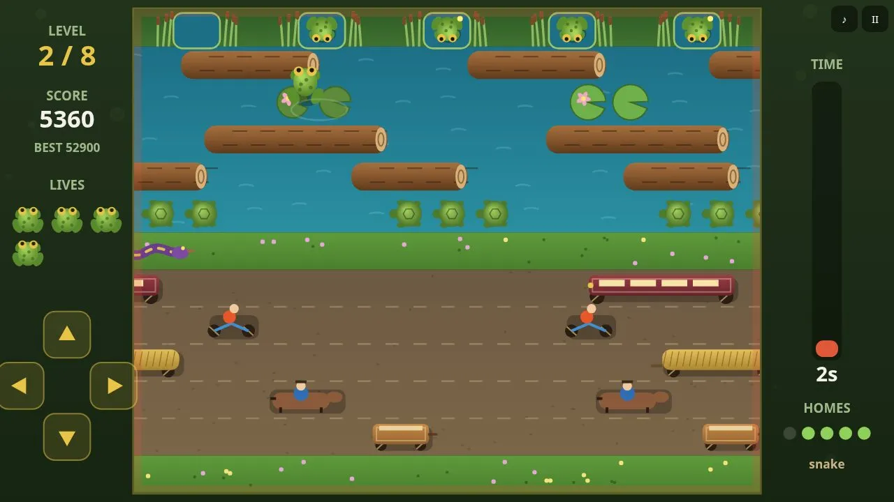The toad riding a log across the river while a crocodile waits in one home