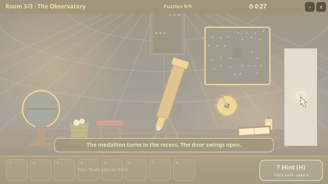 The observatory under a dome with a telescope, a globe and a star chart